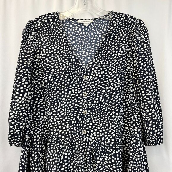 Mittoshop Womens Navy/White Print 3/4 Sleeve Button Front Top Size Medium - Picture 3 of 10